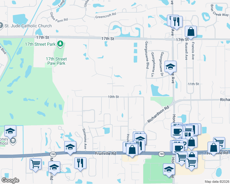 map of restaurants, bars, coffee shops, grocery stores, and more near 4825 10th Street in Sarasota