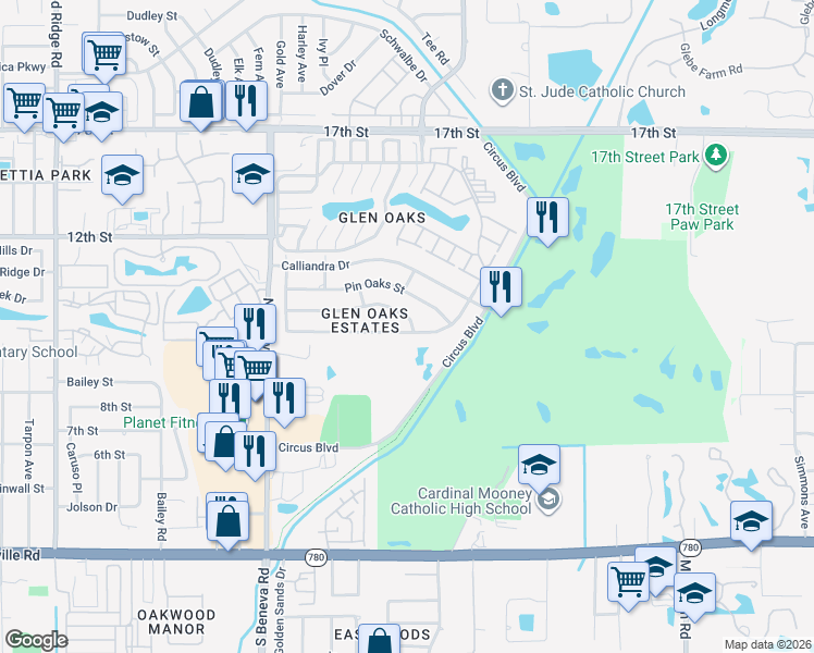 map of restaurants, bars, coffee shops, grocery stores, and more near 3838 Breezemont Drive in Sarasota