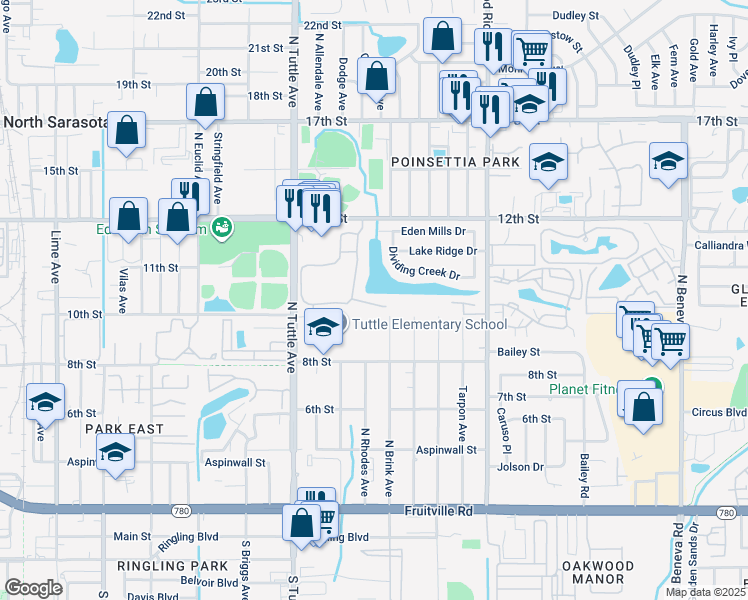 map of restaurants, bars, coffee shops, grocery stores, and more near 3005 Chianti Court in Sarasota