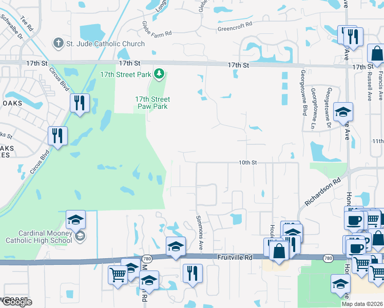 map of restaurants, bars, coffee shops, grocery stores, and more near 4554 Basket Oak Lane in Sarasota