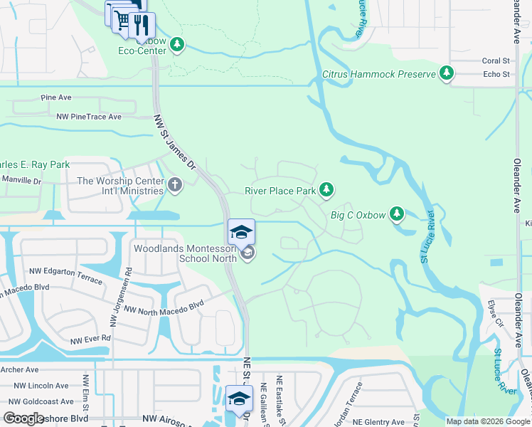 map of restaurants, bars, coffee shops, grocery stores, and more near 658 Northeast Turtleback Trail in Port St. Lucie