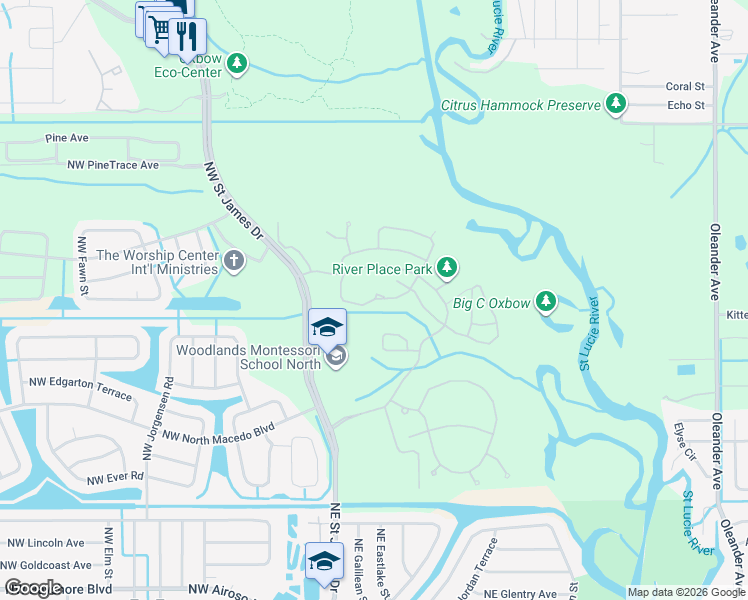 map of restaurants, bars, coffee shops, grocery stores, and more near 658 Northeast Turtleback Trail in Port St. Lucie