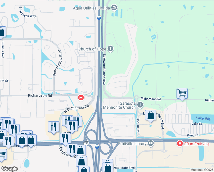 map of restaurants, bars, coffee shops, grocery stores, and more near 2707 Midnight Pearl Drive in Sarasota