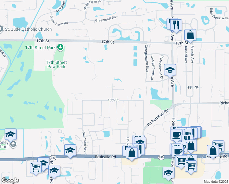 map of restaurants, bars, coffee shops, grocery stores, and more near 1050 Gun Club Road in Sarasota