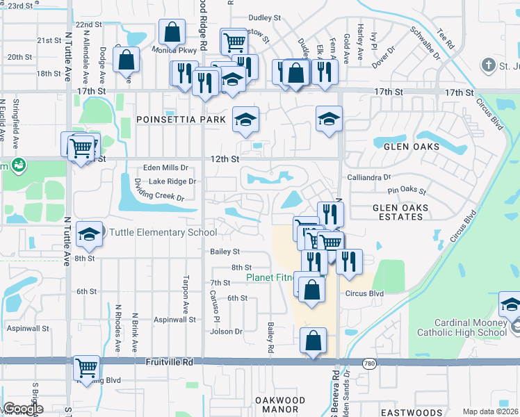 map of restaurants, bars, coffee shops, grocery stores, and more near 3290 Cheshire Lane in Sarasota