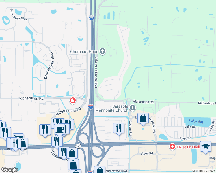 map of restaurants, bars, coffee shops, grocery stores, and more near 2707 Midnight Pearl Drive in Sarasota