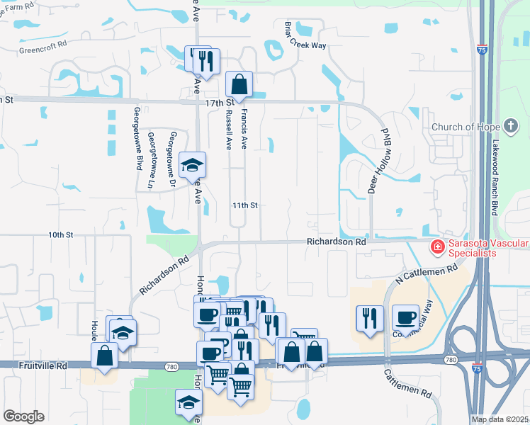 map of restaurants, bars, coffee shops, grocery stores, and more near 1102 Willis Avenue in Sarasota