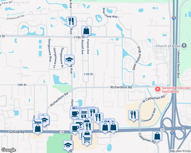 map of restaurants, bars, coffee shops, grocery stores, and more near 1102 Willis Avenue in Sarasota