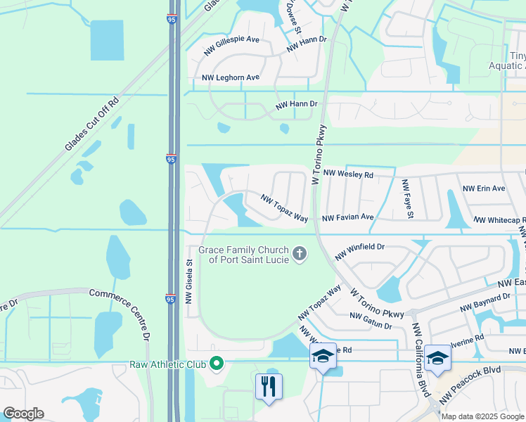 map of restaurants, bars, coffee shops, grocery stores, and more near 6221 Northwest Hacienda Lane in Port St. Lucie