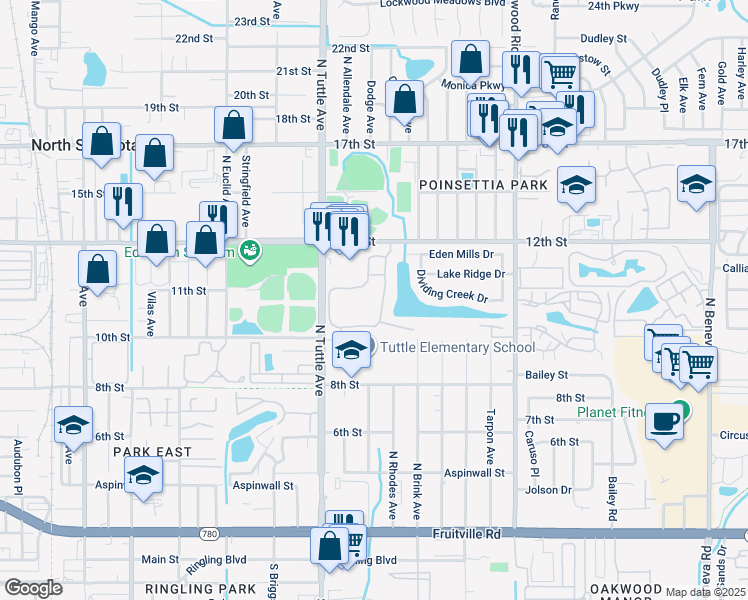 map of restaurants, bars, coffee shops, grocery stores, and more near 1155 Villagio Circle in Sarasota