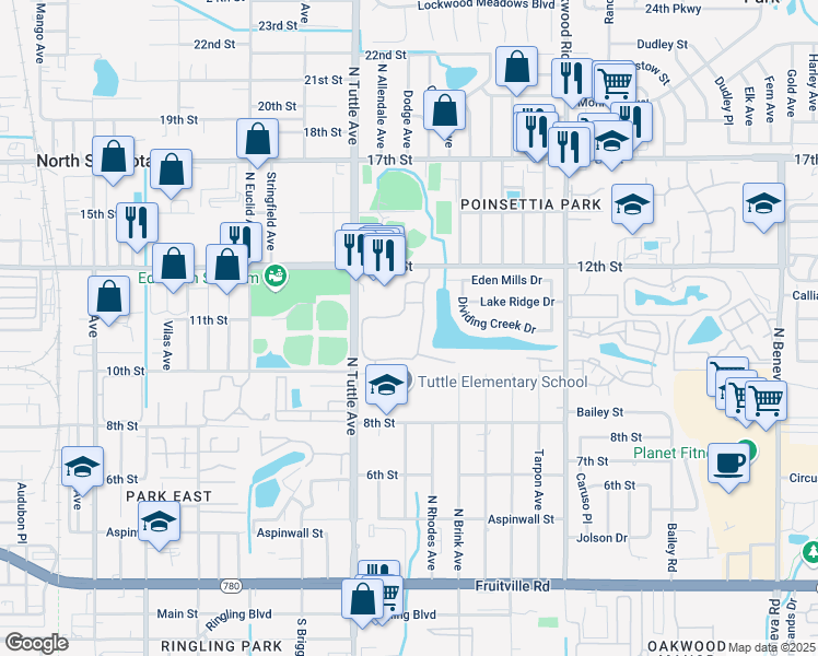 map of restaurants, bars, coffee shops, grocery stores, and more near 1195 Villagio Circle in Sarasota