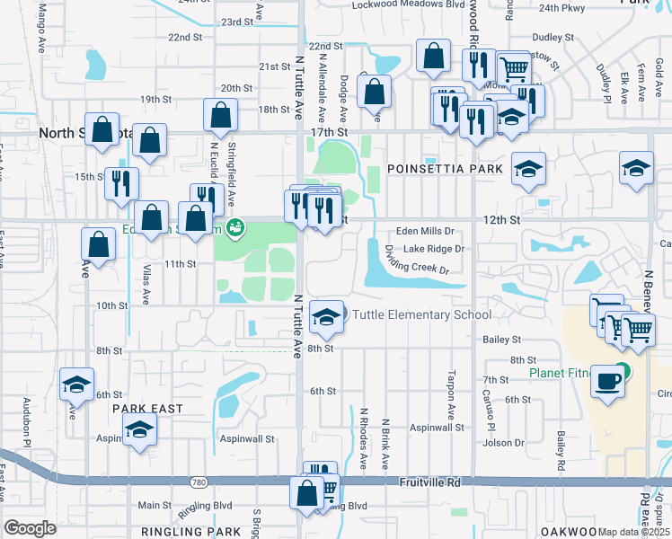 map of restaurants, bars, coffee shops, grocery stores, and more near 1100 Villagio Circle in Sarasota