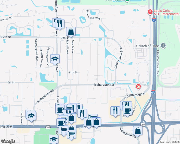 map of restaurants, bars, coffee shops, grocery stores, and more near 1060 Greystone Lane in Sarasota
