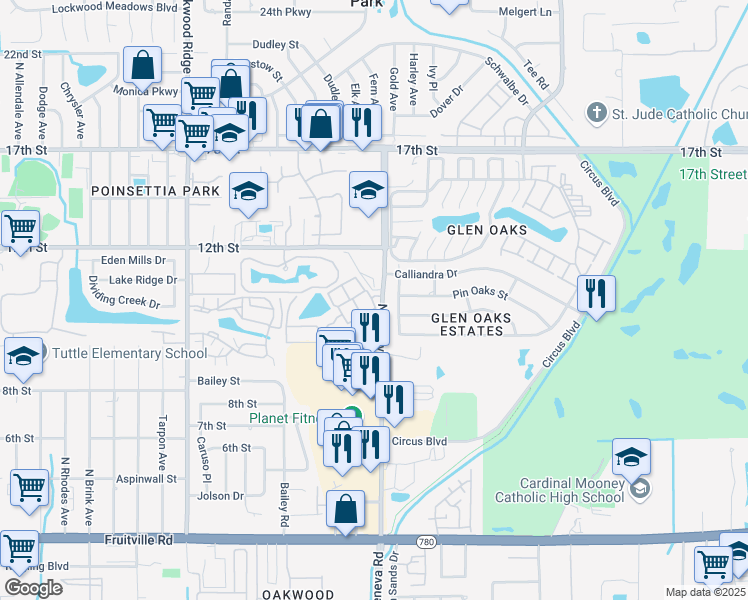 map of restaurants, bars, coffee shops, grocery stores, and more near 1061 Big Pine Road in Sarasota