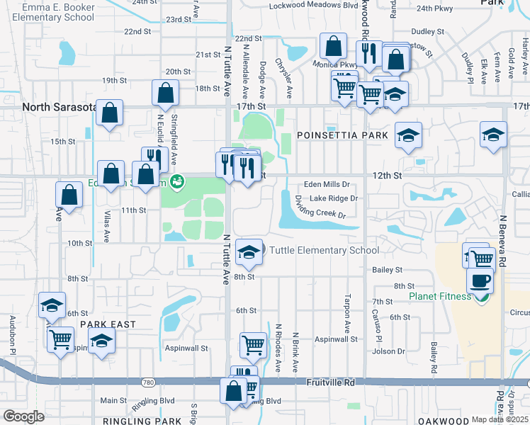 map of restaurants, bars, coffee shops, grocery stores, and more near 1155 Villagio Circle in Sarasota