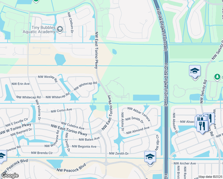 map of restaurants, bars, coffee shops, grocery stores, and more near 5502 Northwest East Torino Parkway in Port St. Lucie