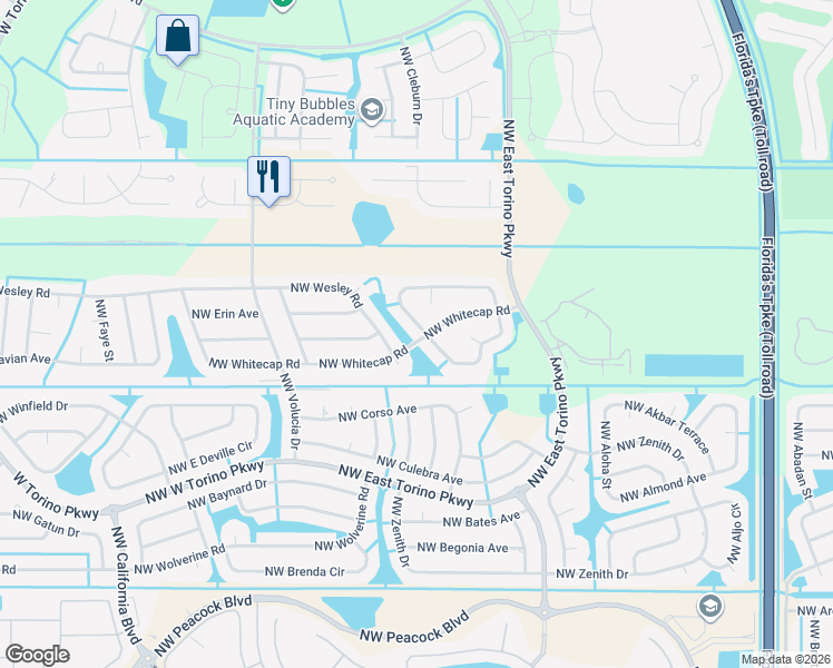 map of restaurants, bars, coffee shops, grocery stores, and more near 5547 Northwest Whitecap Road in Port St. Lucie