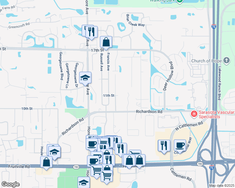 map of restaurants, bars, coffee shops, grocery stores, and more near 1102 Willis Avenue in Sarasota