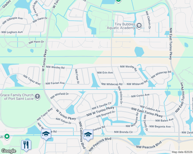 map of restaurants, bars, coffee shops, grocery stores, and more near 5864 Northwest Whitecap Road in Port St. Lucie