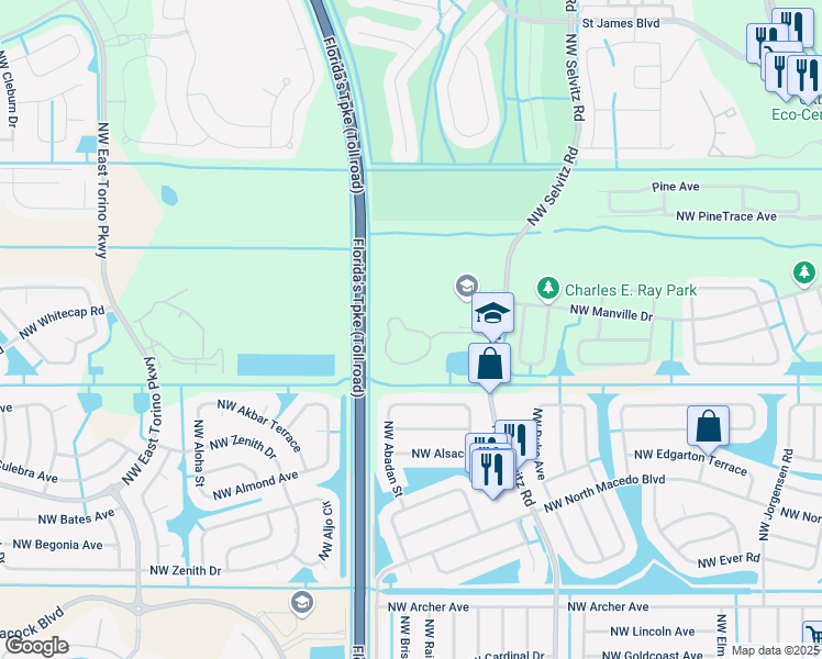map of restaurants, bars, coffee shops, grocery stores, and more near 4604 Northwest Cove Circle in Port St. Lucie