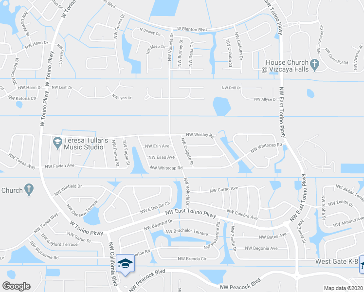 map of restaurants, bars, coffee shops, grocery stores, and more near 6450 Northwest Colgate Street in Port St. Lucie