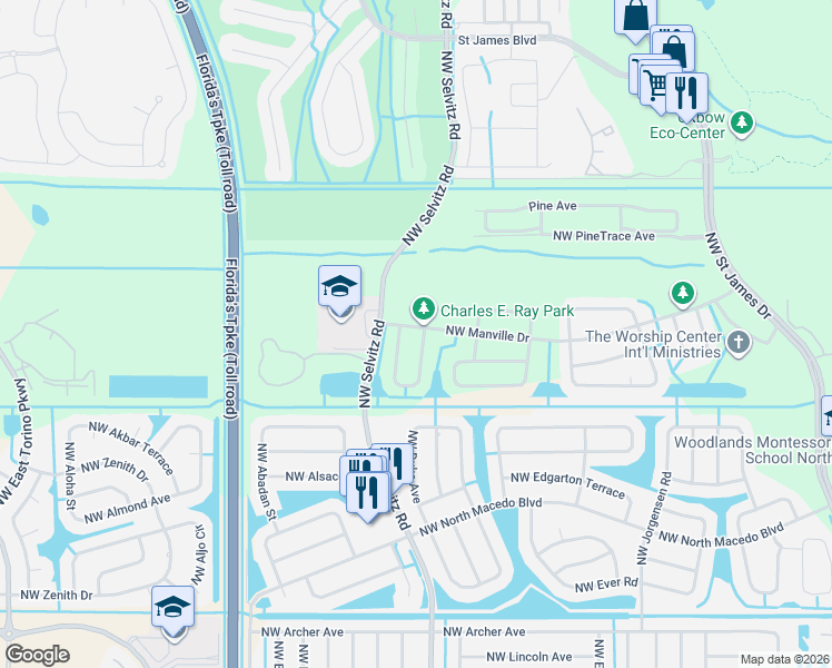 map of restaurants, bars, coffee shops, grocery stores, and more near 6503 Northwest Chugwater Circle in Port St. Lucie
