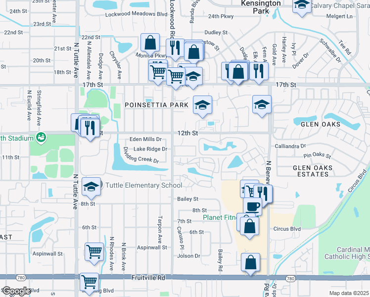 map of restaurants, bars, coffee shops, grocery stores, and more near 3250 12th Street in Sarasota
