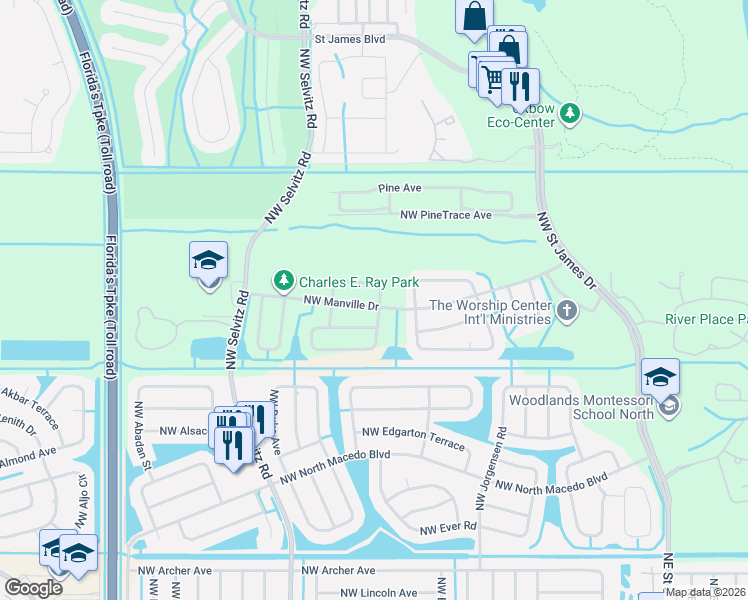 map of restaurants, bars, coffee shops, grocery stores, and more near 5354 Northwest Clark Avenue in Port St. Lucie