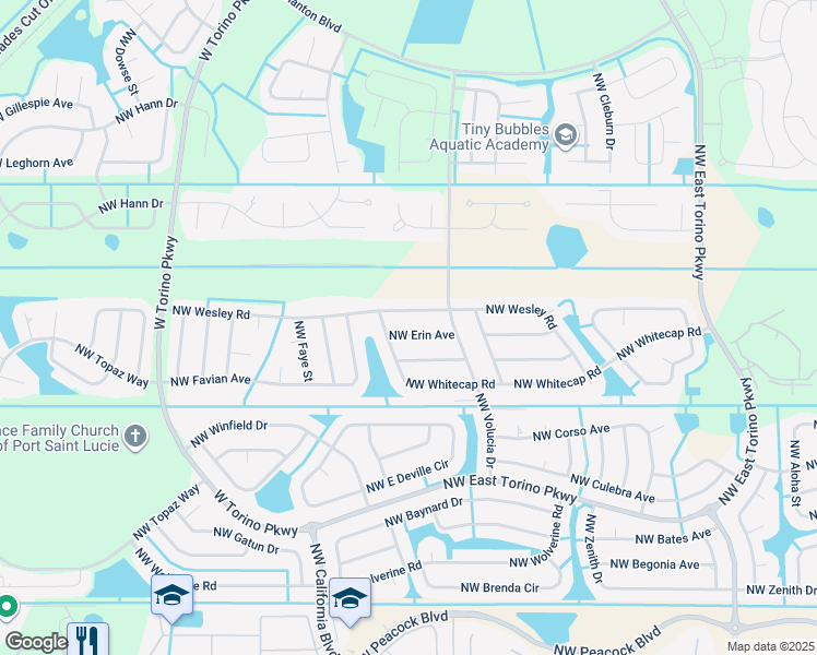 map of restaurants, bars, coffee shops, grocery stores, and more near 5801 Northwest Erin Avenue in Port Saint Lucie