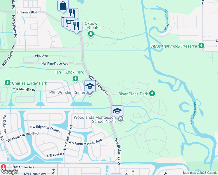 map of restaurants, bars, coffee shops, grocery stores, and more near 644 Northeast Bent Paddle Lane in Port St. Lucie