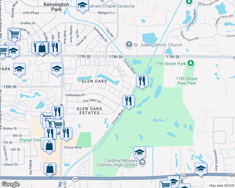 map of restaurants, bars, coffee shops, grocery stores, and more near 3972 Overlook Bend Terrace in Sarasota