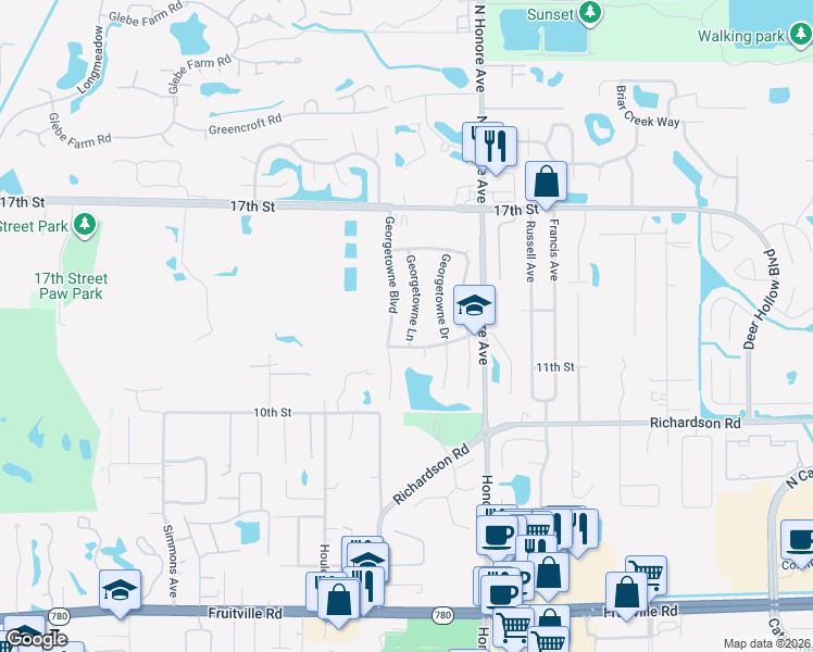 map of restaurants, bars, coffee shops, grocery stores, and more near 1510 Georgetowne Lane in Sarasota
