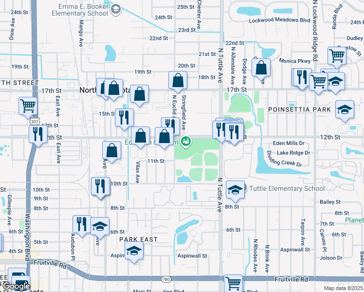 map of restaurants, bars, coffee shops, grocery stores, and more near 2700 12th Street in Sarasota