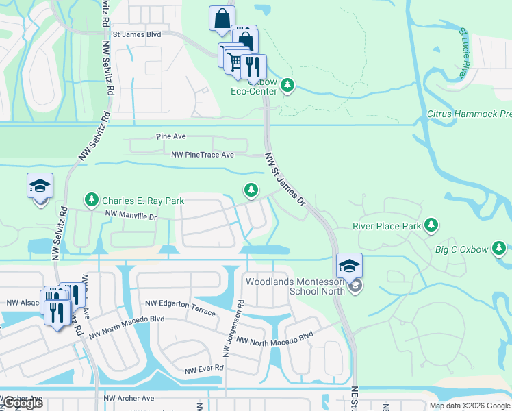 map of restaurants, bars, coffee shops, grocery stores, and more near 6409 Northwest Friendly Circle in Port St. Lucie