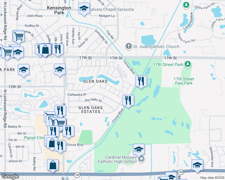 map of restaurants, bars, coffee shops, grocery stores, and more near 3972 Overlook Bend Terrace in Sarasota