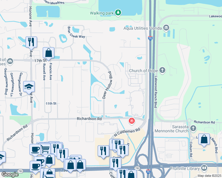 map of restaurants, bars, coffee shops, grocery stores, and more near 5810 Covington Way in Sarasota