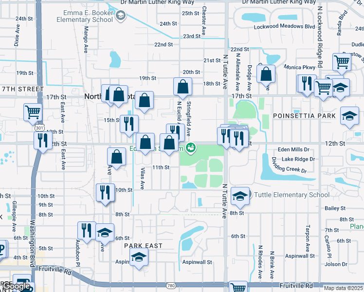 map of restaurants, bars, coffee shops, grocery stores, and more near 2700 12th Street in Sarasota