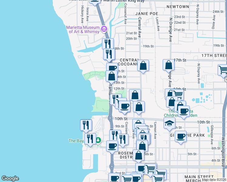 map of restaurants, bars, coffee shops, grocery stores, and more near 1188 North Tamiami Trail in Sarasota