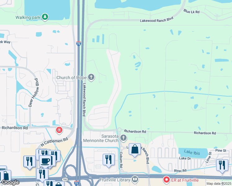 map of restaurants, bars, coffee shops, grocery stores, and more near Midnight Pearl Drive in Sarasota County