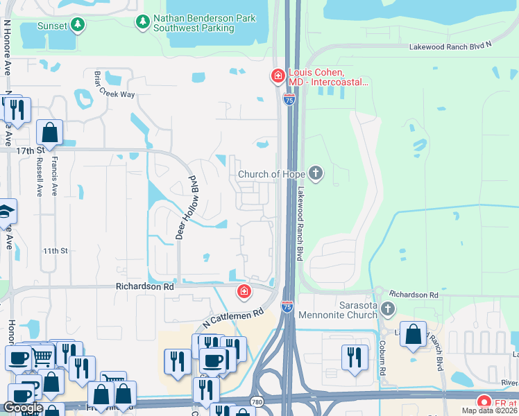 map of restaurants, bars, coffee shops, grocery stores, and more near 5973 Giardino Lane in Sarasota