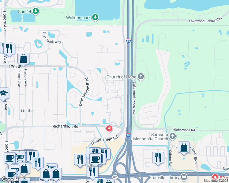 map of restaurants, bars, coffee shops, grocery stores, and more near 1553 Napoli Drive West in Sarasota