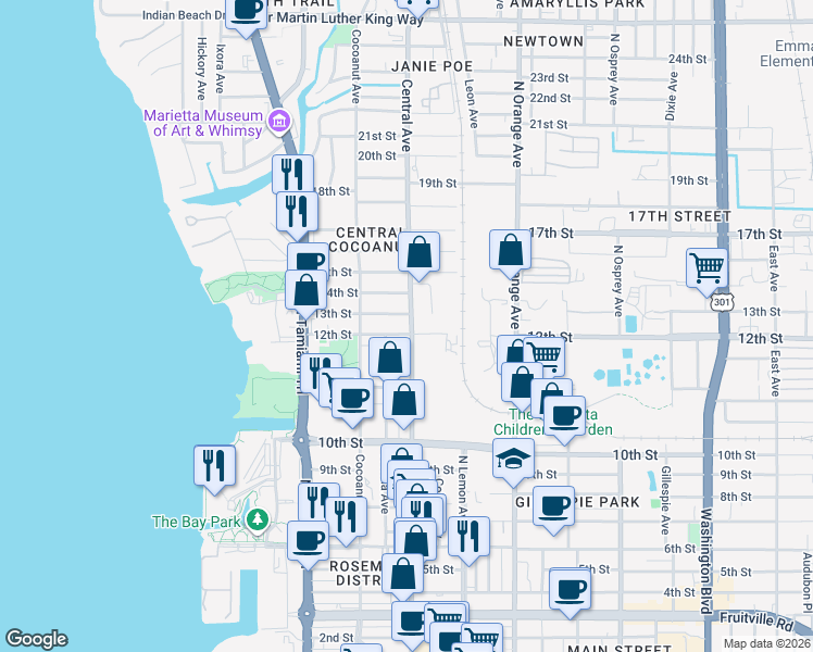 map of restaurants, bars, coffee shops, grocery stores, and more near 1349 13th Street in Sarasota