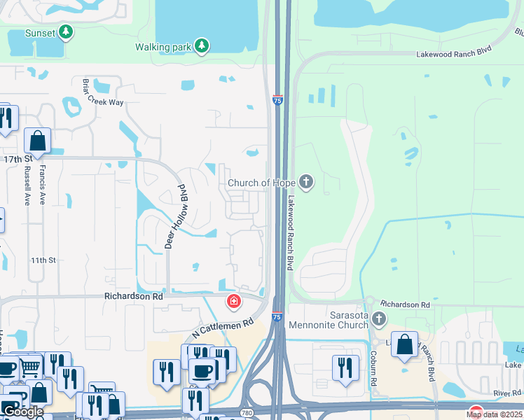 map of restaurants, bars, coffee shops, grocery stores, and more near 1517 Napoli Drive East in Sarasota