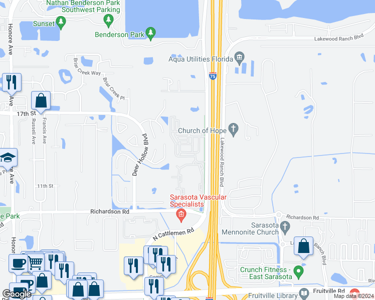 map of restaurants, bars, coffee shops, grocery stores, and more near 5973 Giardino Lane in Sarasota