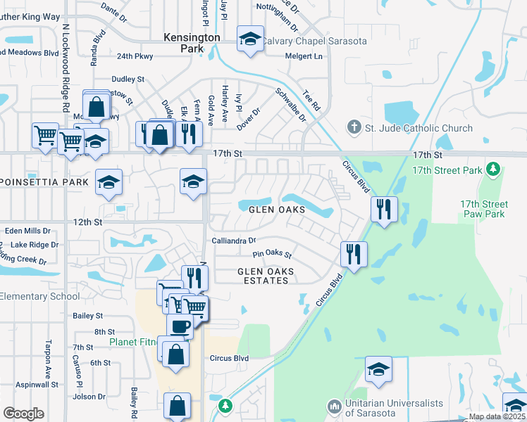 map of restaurants, bars, coffee shops, grocery stores, and more near 3757 Glen Oaks Manor Drive in Sarasota