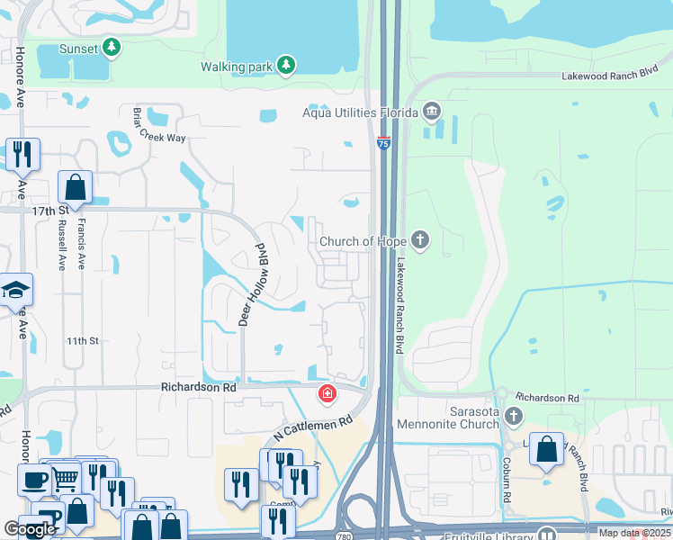 map of restaurants, bars, coffee shops, grocery stores, and more near 5973 Giardino Lane in Sarasota