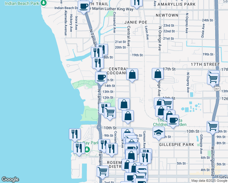 map of restaurants, bars, coffee shops, grocery stores, and more near 1297 Cocoanut Avenue in Sarasota