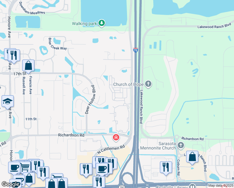 map of restaurants, bars, coffee shops, grocery stores, and more near 5973 Giardino Lane in Sarasota