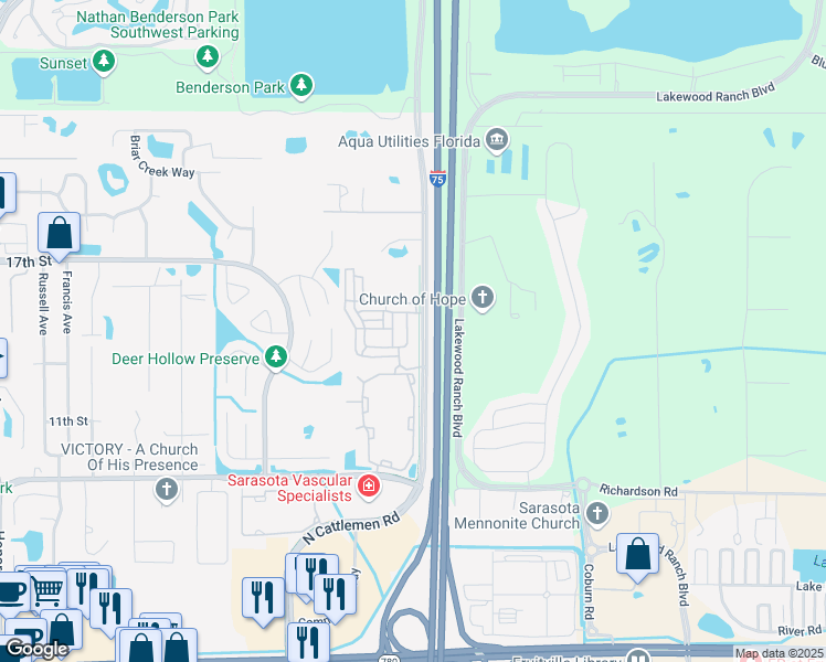 map of restaurants, bars, coffee shops, grocery stores, and more near 1517 Napoli Drive East in Sarasota