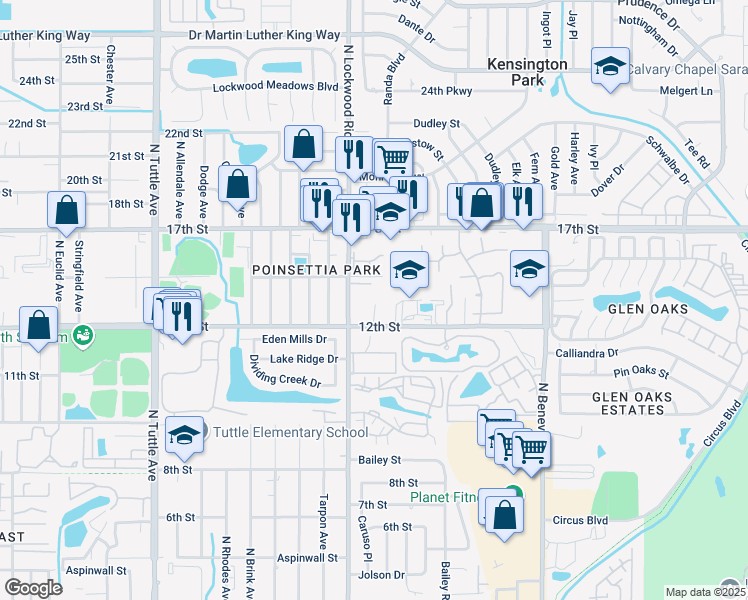 map of restaurants, bars, coffee shops, grocery stores, and more near 3235 12th Street in Sarasota